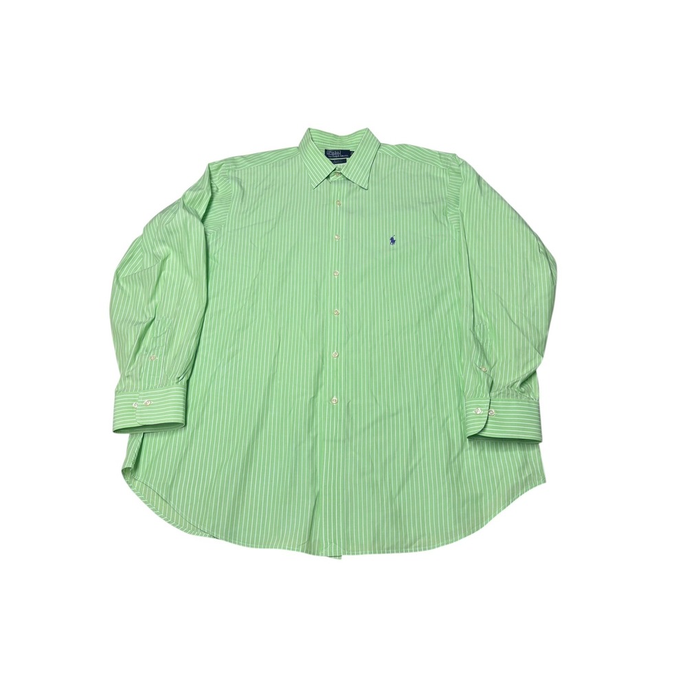 VTG Polo Ralph Lauren Alcott Classic Fit Green White Stripe Shirt Mens 18 34/35